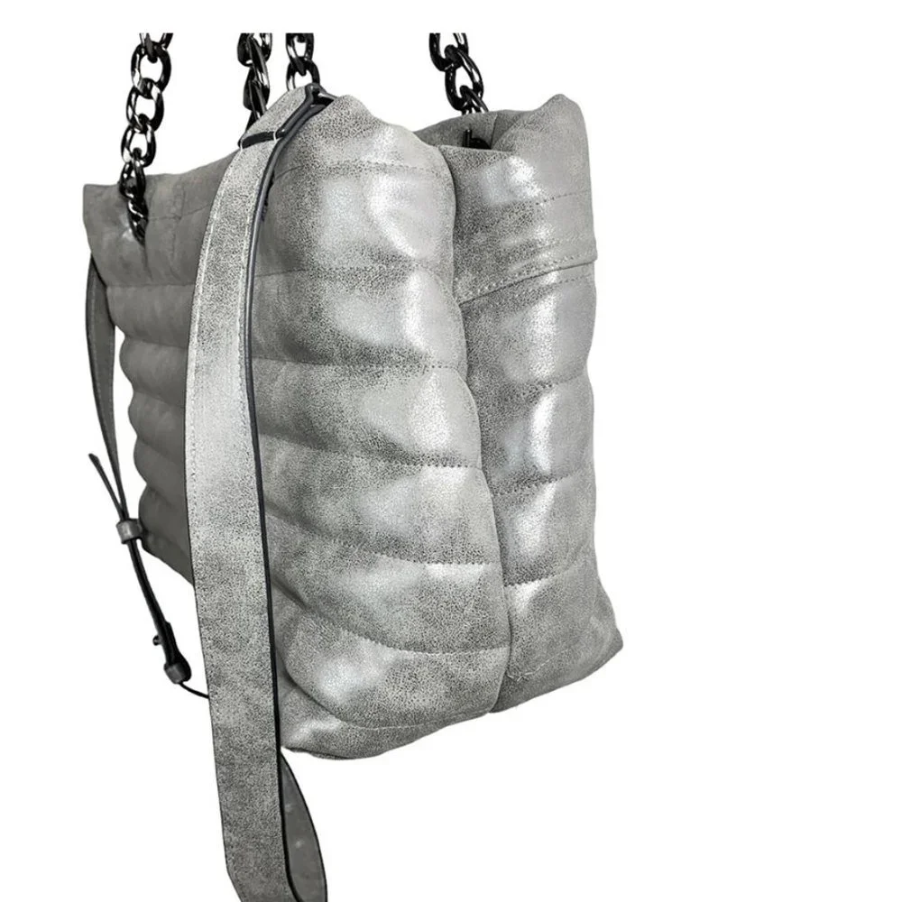 THINK ROYLN Chain Strap Horizontal Stripe Puffy Tote Bag